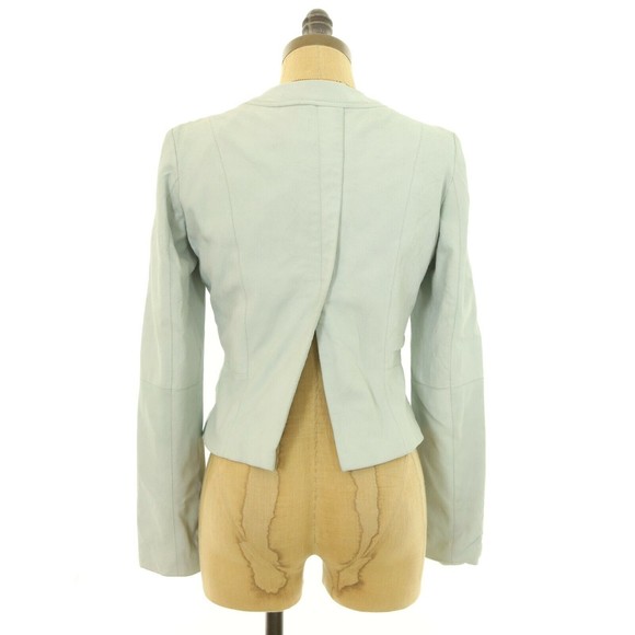 T Tahari Paperweight Lamb Leather Jacket PP Collarless Pockets Ice Blue  B63 - Picture 3 of 5